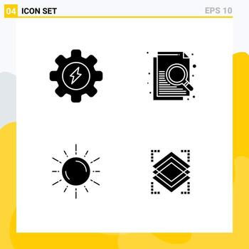 Editable Vector Line Pack of 4 Simple Solid Glyphs of energy astronomy document sun layers Editable Vector Design Elements