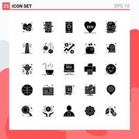 User Interface Pack of 25 Basic Solid Glyphs of document love language app heart location Editable Vector Design Elements