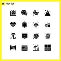 Universal Icon Symbols Group of 16 Modern Solid Glyphs of heart pyramid mind illuminati american Editable Vector Design Elements