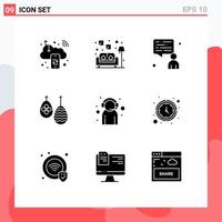 Modern Set of 9 Solid Glyphs Pictograph of customer service assistant man food easter Editable Vector Design Elements