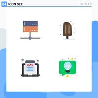 Flat Icon Pack of 4 Universal Symbols of admin coding server ice cream html coding Editable Vector Design Elements