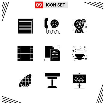 9 Icons Solid Style Grid Based Creative Glyph Symbols for Website Design Simple Solid Icon Signs Isolated on White Background 9 Icon Set Creative Black Icon vector background