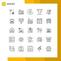 25 Thematic Vector Lines and Editable Symbols of mind head multimedia tool liter Editable Vector Design Elements