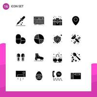 Group of 16 Solid Glyphs Signs and Symbols for tablets pin sound map private Editable Vector Design Elements