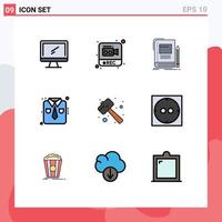 Set of 9 Modern UI Icons Symbols Signs for work wear fashion video clothes notebook Editable Vector Design Elements