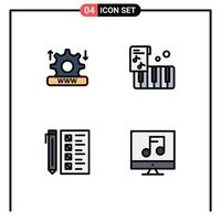 Universal Icon Symbols Group of 4 Modern Filledline Flat Colors of internet develop setting music document Editable Vector Design Elements