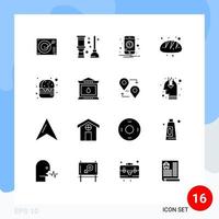 16 User Interface Solid Glyph Pack of modern Signs and Symbols of burger bread room baking mobile Editable Vector Design Elements