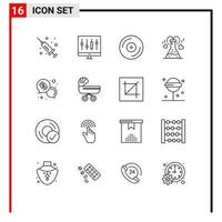 Modern Set of 16 Outlines and symbols such as business heart devices flask vinyl Editable Vector Design Elements