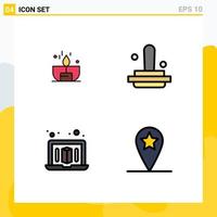 Pictogram Set of 4 Simple Filledline Flat Colors of candle laptop lighter finance geo Editable Vector Design Elements