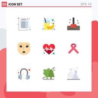 9 User Interface Flat Color Pack of modern Signs and Symbols of science beat mop pulse emotion Editable Vector Design Elements