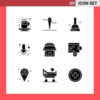 Set of 9 Vector Solid Glyphs on Grid for business real bath building down Editable Vector Design Elements