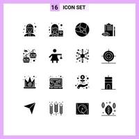 16 User Interface Solid Glyph Pack of modern Signs and Symbols of cable car control writer checklist quality control Editable Vector Design Elements