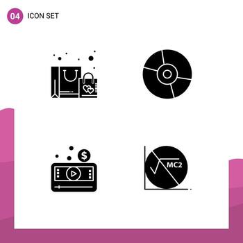 4 User Interface Solid Glyph Pack of modern Signs and Symbols of bag money purchase electronics media player Editable Vector Design Elements