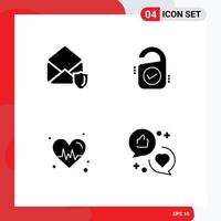 Editable Vector Line Pack of 4 Simple Solid Glyphs of gdpr heart security hotel advertising Editable Vector Design Elements