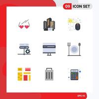 9 Flat Color concept for Websites Mobile and Apps computer setting click server database Editable Vector Design Elements