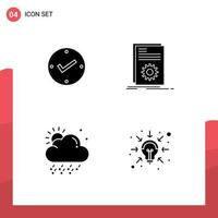 Pack of 4 Modern Solid Glyphs Signs and Symbols for Web Print Media such as open cloud check file weather Editable Vector Design Elements