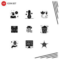 Modern Set of 9 Solid Glyphs Pictograph of cloud love biomass curtains window Editable Vector Design Elements