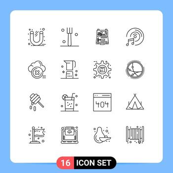Set of 16 Vector Outlines on Grid for delete multimedia tools music box Editable Vector Design Elements