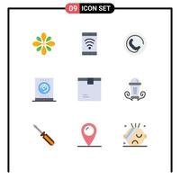 Mobile Interface Flat Color Set of 9 Pictograms of delivery tablet wifi streaming office Editable Vector Design Elements