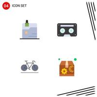 Set of 4 Commercial Flat Icons pack for business bicycle technology audiotape walk Editable Vector Design Elements