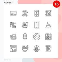 User Interface Pack of 16 Basic Outlines of folder document locked data architecture architecture Editable Vector Design Elements
