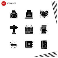 Collection of 9 Vector Icons in solid style Pixle Perfect Glyph Symbols for Web and Mobile Solid Icon Signs on White Background 9 Icons Creative Black Icon vector background