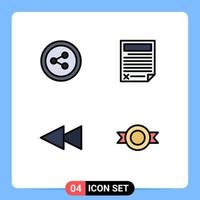 paquete de 4 signos y símbolos de colores planos de línea de relleno modernos para medios de impresión web, como compartir datos de etiquetas, etiqueta de informes, elementos de diseño de vectores editables