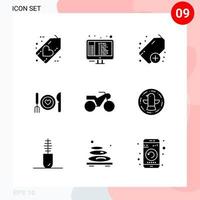 Vector Pack of 9 Icons in Solid Style Creative Glyph Pack isolated on White Background for Web and Mobile Creative Black Icon vector background