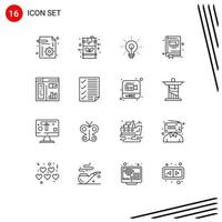 User Interface Pack of 16 Basic Outlines of design notebook gas education insight Editable Vector Design Elements