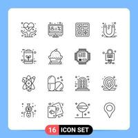 16 Line Black Icon Pack Outline Symbols for Mobile Apps isolated on white background 16 Icons Set Creative Black Icon vector background