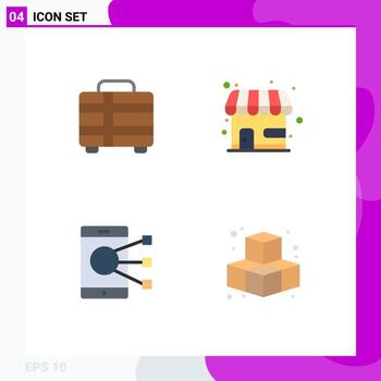 4 Universal Flat Icons Set for Web and Mobile Applications beach device travel shop phone Editable Vector Design Elements