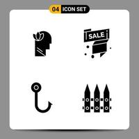 4 Black Icon Pack Glyph Symbols Signs for Responsive designs on white background 4 Icons Set Creative Black Icon vector background