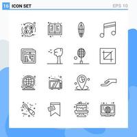 Modern 16 Line style icons Outline Symbols for general use Creative Line Icon Sign Isolated on White Background 16 Icons Pack Creative Black Icon vector background