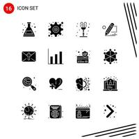 Collection of 16 Vector Icons in solid style Pixle Perfect Glyph Symbols for Web and Mobile Solid Icon Signs on White Background 16 Icons Creative Black Icon vector background