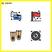 Modern Set of 4 Filledline Flat Colors Pictograph of chat diving arrow flags marine Editable Vector Design Elements