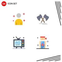 Set of 4 Vector Flat Icons on Grid for male marketing axe cutter multimedia Editable Vector Design Elements