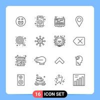 16 Line Black Icon Pack Outline Symbols for Mobile Apps isolated on white background 16 Icons Set Creative Black Icon vector background