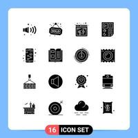 Set of 16 Commercial Solid Glyphs pack for app report internet page data Editable Vector Design Elements