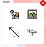 Group of 4 Filledline Flat Colors Signs and Symbols for jigsaw corner solution photo telescope Editable Vector Design Elements