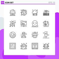 Set of 16 Vector Outlines on Grid for cultures wireless romantic wifi technology Editable Vector Design Elements