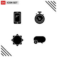 Pixle Perfect Set of 4 Solid Icons Glyph Icon Set for Webite Designing and Mobile Applications Interface Creative Black Icon vector background