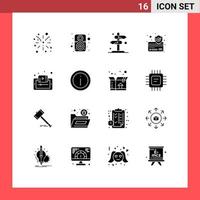 Solid Glyph Pack of 16 Universal Symbols of learning document direction secure credit card Editable Vector Design Elements