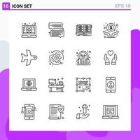 conjunto de 16 iconos en estilo de línea símbolos de contorno creativo para el diseño de sitios web y aplicaciones móviles signo de icono de línea simple aislado en fondo blanco 16 iconos fondo de vector de icono negro creativo