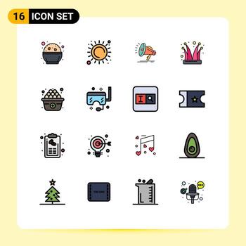 Editable Vector Line Pack of 16 Simple Flat Color Filled Lines of diet joker speaker jester buffoon Editable Creative Vector Design Elements