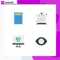 Paquete de 4 iconos planos de interfaz de usuario de signos y símbolos modernos de libros, finanzas, dinero, Internet, elementos de diseño vectorial editables vector