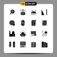 Solid Glyph Pack of 16 Universal Symbols of time internet cloud globe sort Editable Vector Design Elements