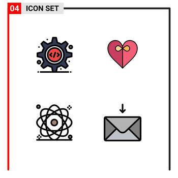 Set of 4 Vector Filledline Flat Colors on Grid for html molecule gear ribbon power Editable Vector Design Elements