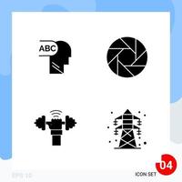 Modern Pack of 4 Icons Solid Glyph Symbols isolated on White Backgound for Website designing Creative Black Icon vector background