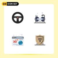 Pack of 4 Modern Flat Icons Signs and Symbols for Web Print Media such as steering printer cycling gym internet Editable Vector Design Elements