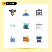 User Interface Pack of 9 Basic Flat Colors of film clip plus public bandage aid Editable Vector Design Elements
